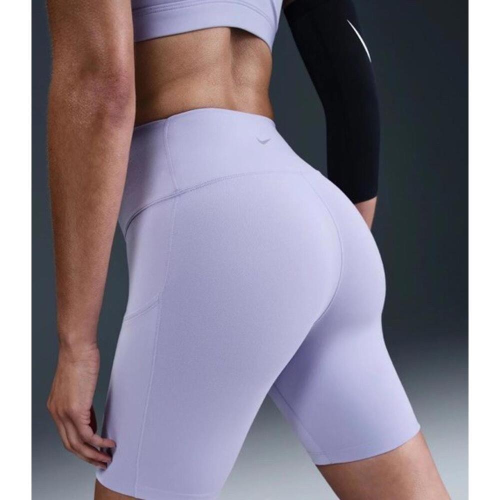 $45 Nike XS One Women's High-Waisted 8" Biker Shorts Pockets Lilac Ice FZ6758